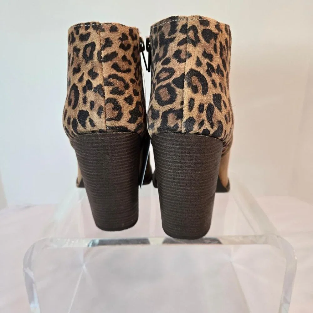 STERLING RIVER Forge Suede Camel/Leopard Rounded Ankle Boots Sz: 9.5